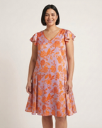 Vestido Caprari estampado floral naranja y lila - vista del vestido