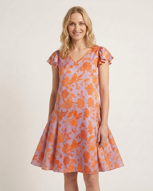 Vestido Caprari estampado floral naranja y lila - modelo talla grande