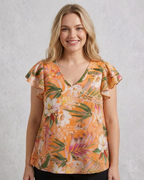 Blusa Caprari estampado tropical naranja - modelo