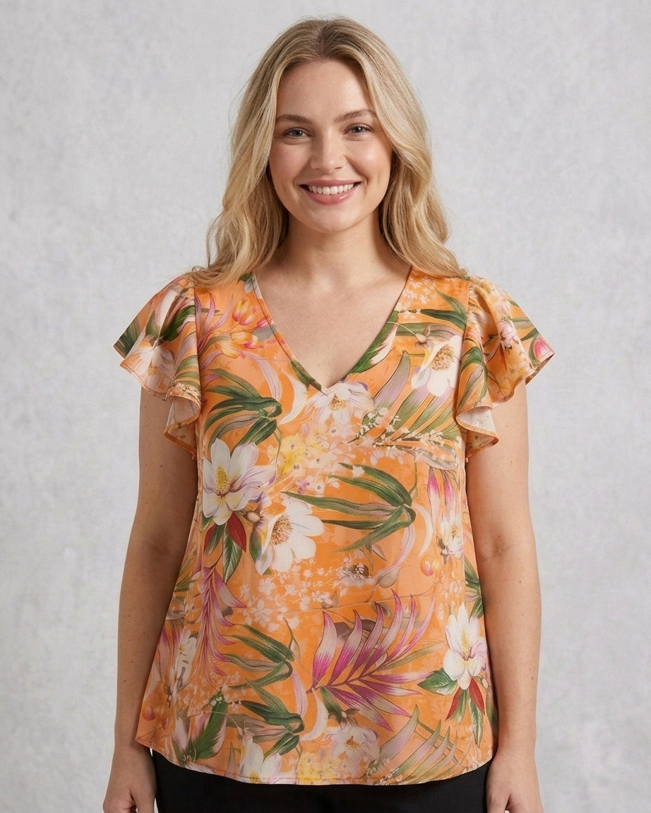 Blusa Caprari estampado tropical naranja - modelo