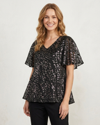 Blusa Caprari Noche chifón negro con destellos plateados - modelo