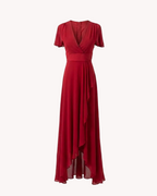 Vestido Largo Rojo Teja con Volantes