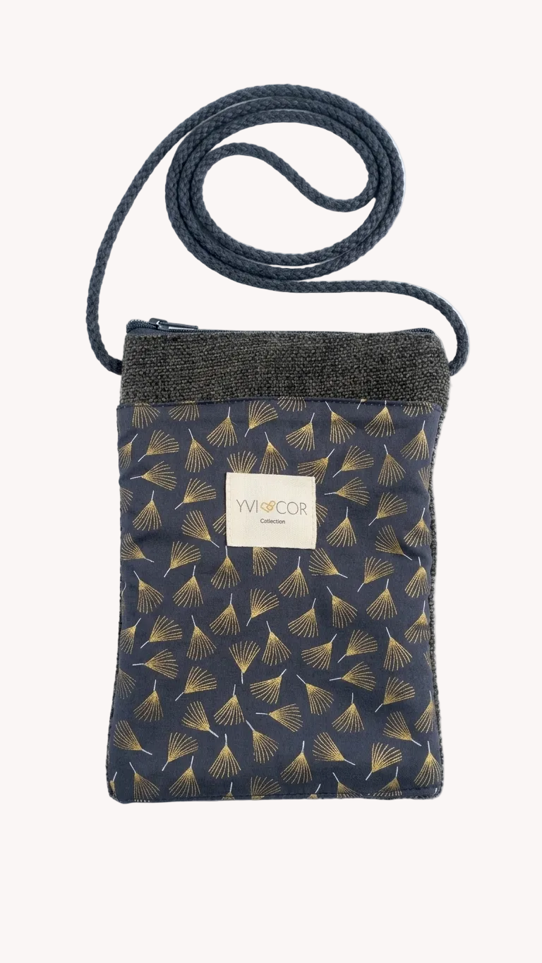 Portamòbil bandolera fulles ginkgo daurades Yvicor Collection