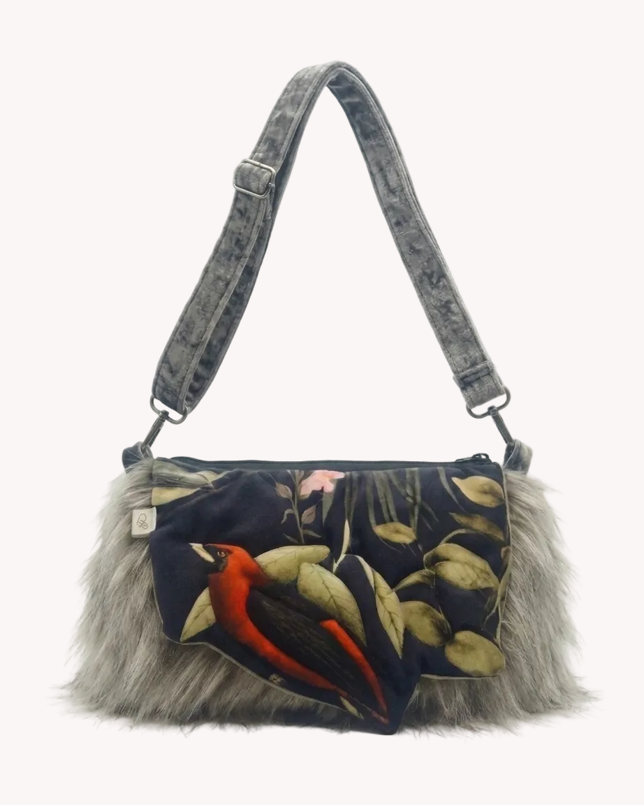 Bossa de mà Clutch 3D Relleu Loro Tropical Pèl Gris Yvicor Collection