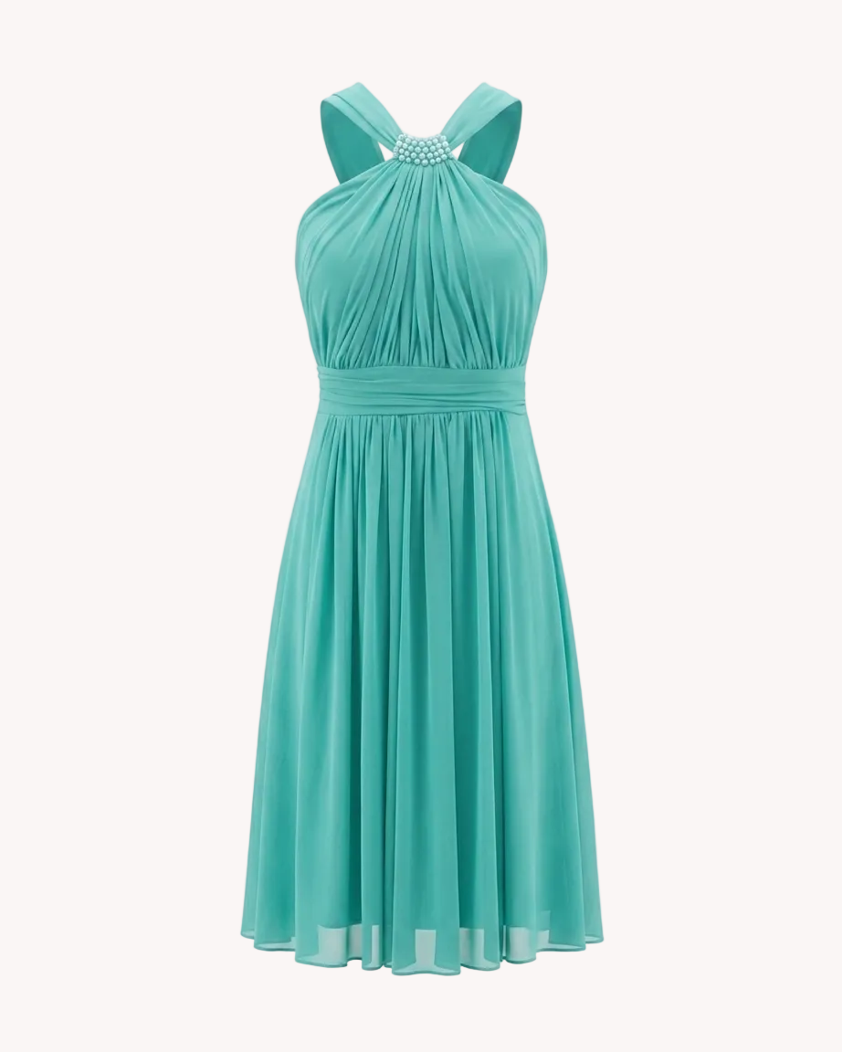 Vestido de Fiesta Verde Esmeralda con Detalle de Perlas