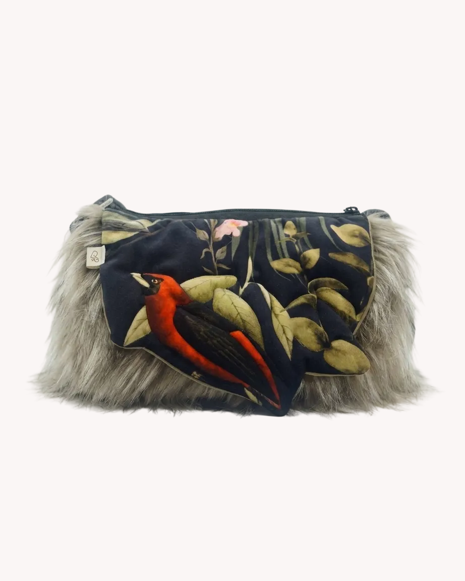 Bossa de mà Clutch 3D Relleu Loro Tropical Pèl Gris Yvicor Collection