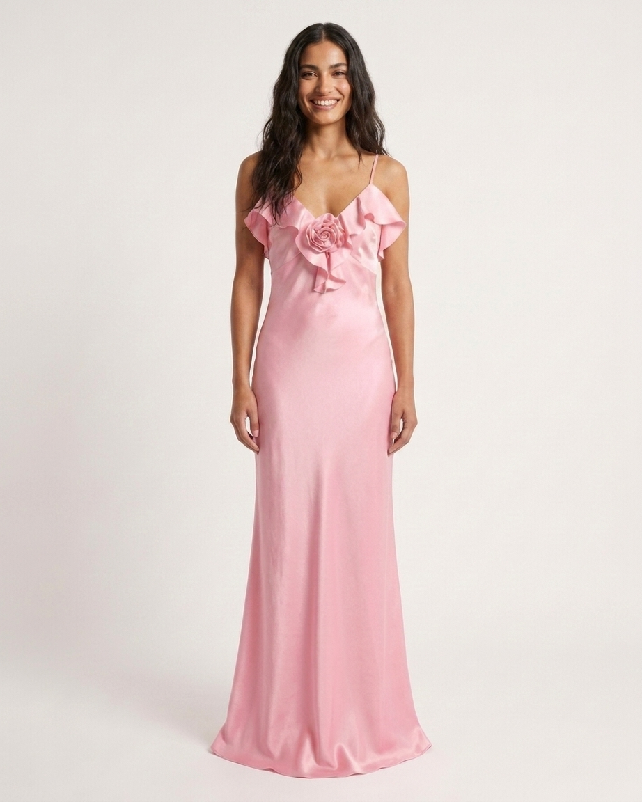 Pink Satin Long Cami Dress – for Weddings and Events