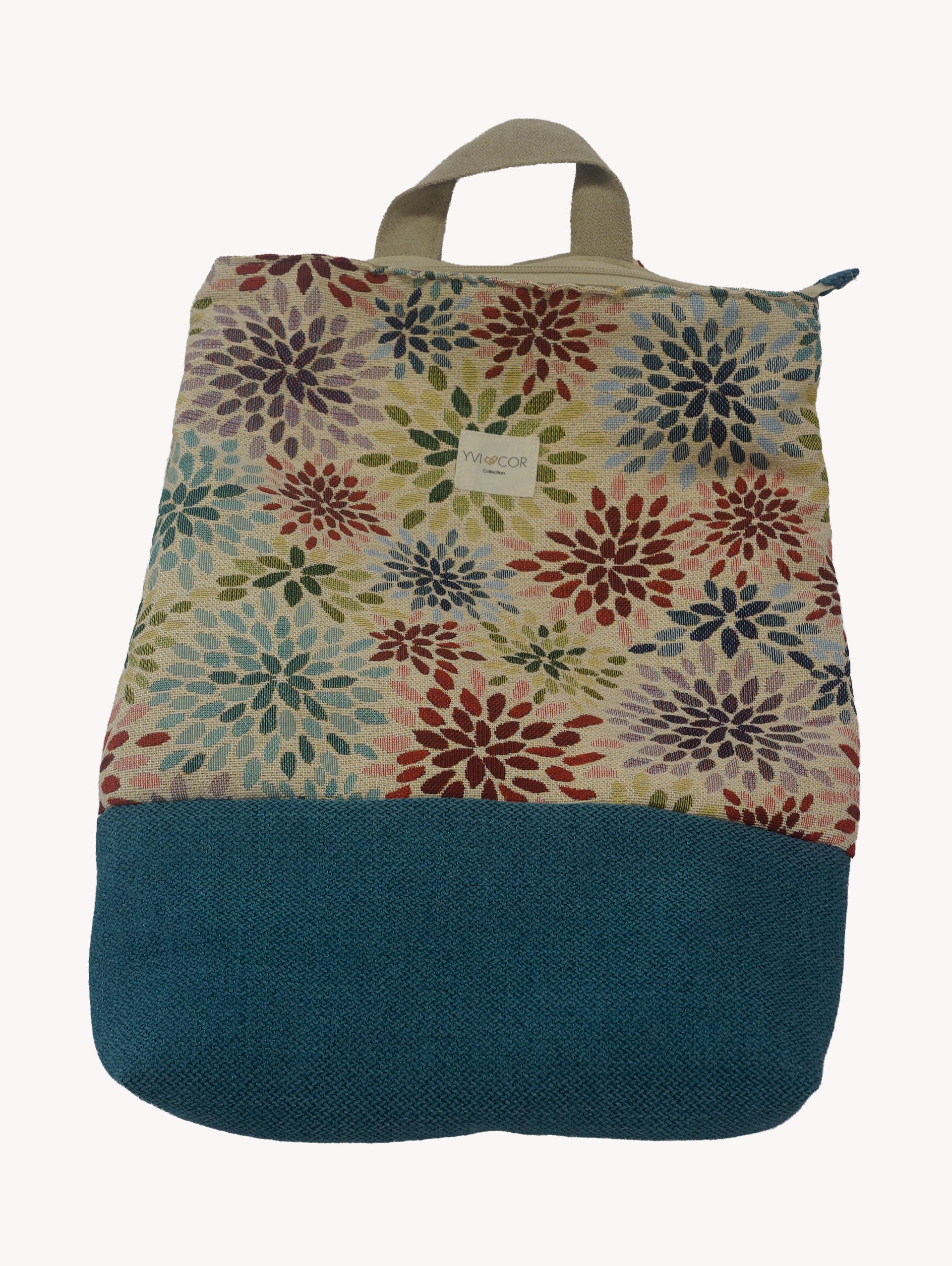 Mochila Tapiz Dalias Multicolor Azul Petróleo Yvicor Collection - Atelier Yvicor