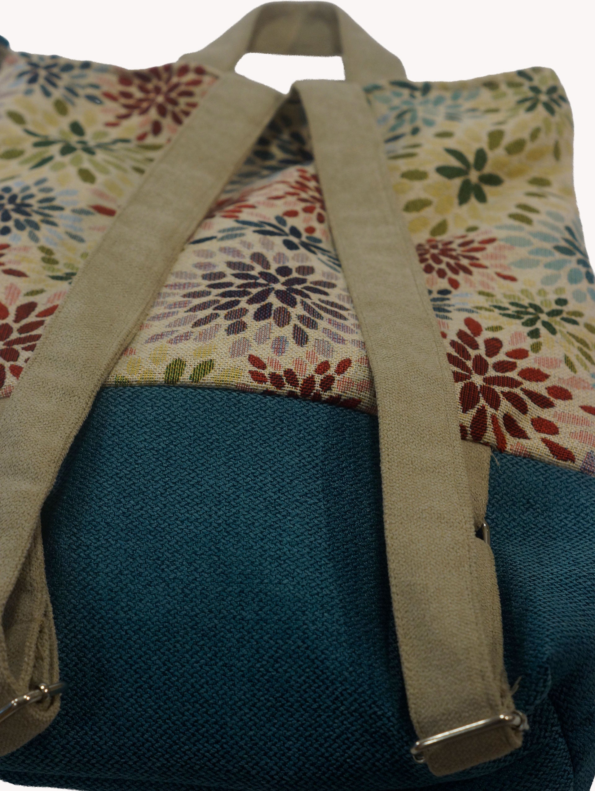 Mochila Tapiz Dalias Multicolor Azul Petróleo Yvicor Collection - Atelier Yvicor