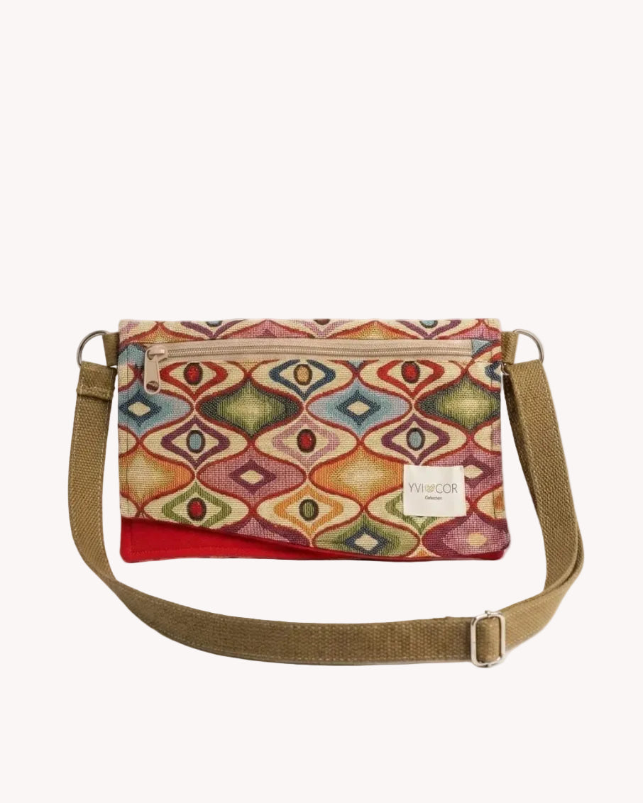 Bolso bandolera clutch tapiz étnico rojo Yvicor Collection