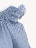 Conjunto Bebé Vestido alas de angel y Bombacha pata de gallo azul