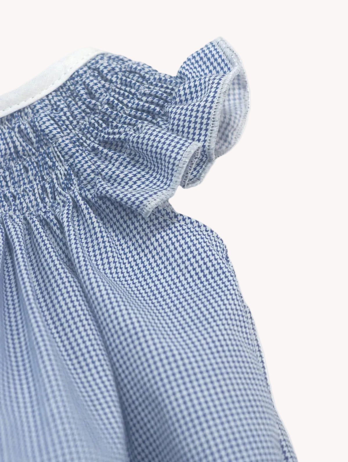 Conjunto Bebé Vestido alas de angel y Bombacha pata de gallo azul