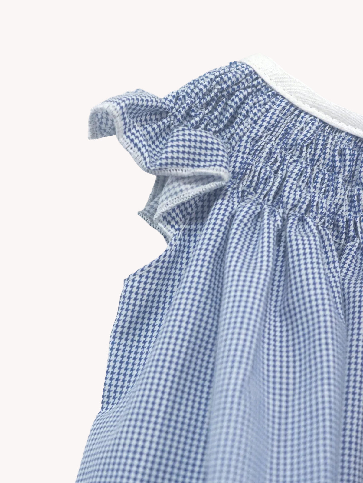 Conjunto Bebé Vestido alas de angel y Bombacha pata de gallo azul