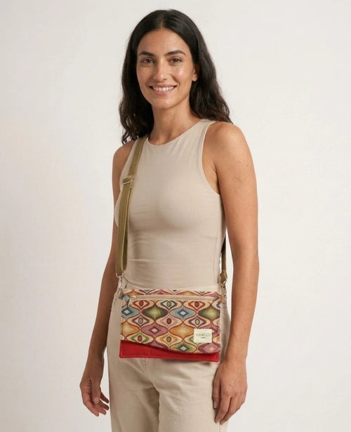 Red ethnic tapestry clutch shoulder bag Yvicor Collection