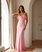 Vestido Largo de Tirantes Rosa – Satén para Bodas y Eventos