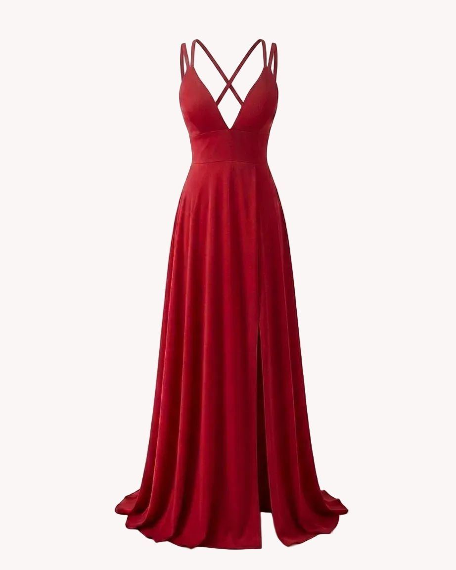 Vestido Largo Rojo Espalda Cruzada