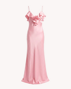 Vestido Largo de Tirantes Rosa – Satén para Bodas y Eventos