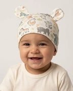 Gorrito reversible para bebé con orejas, estampado safari y marrón liso, de Yvicor Atelier de Costura (vista 2).