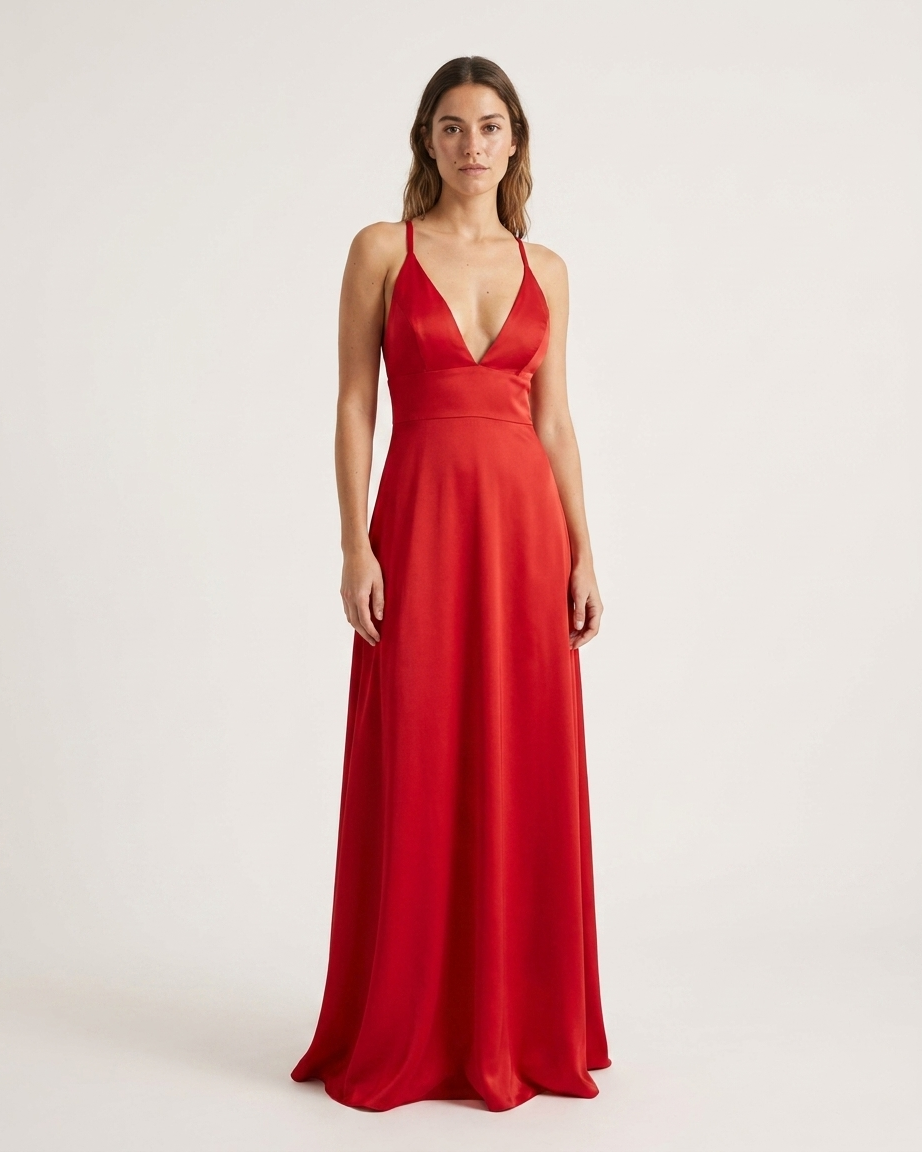 Vestido Largo Rojo Espalda Cruzada