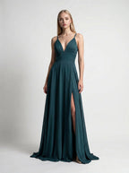 Vestido Largo de Satén Azul Petróleo – Espalda Corset